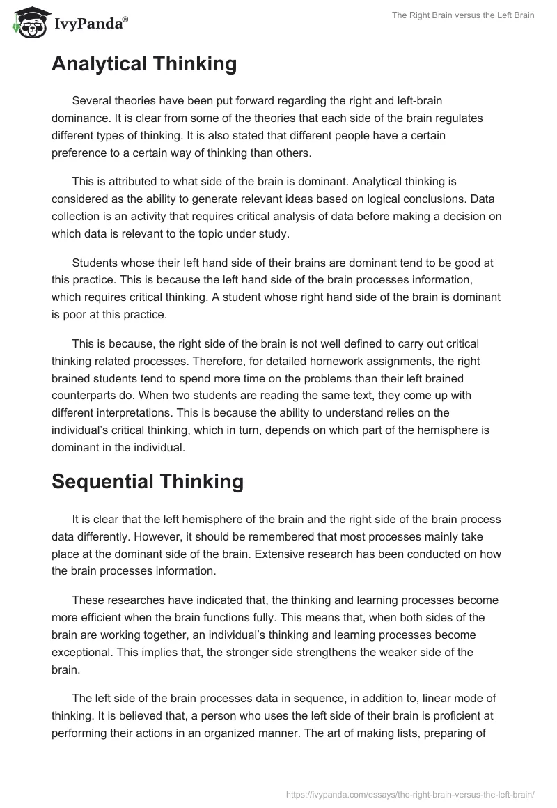 The Right Brain Versus the Left Brain. Page 2