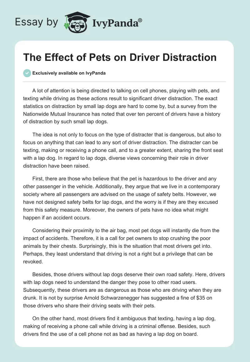 The Effect of Pets on Driver Distraction. Page 1