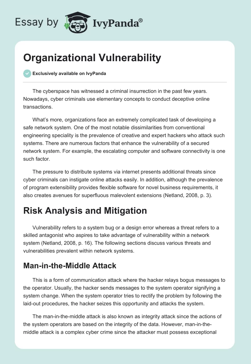 Organizational Vulnerability. Page 1