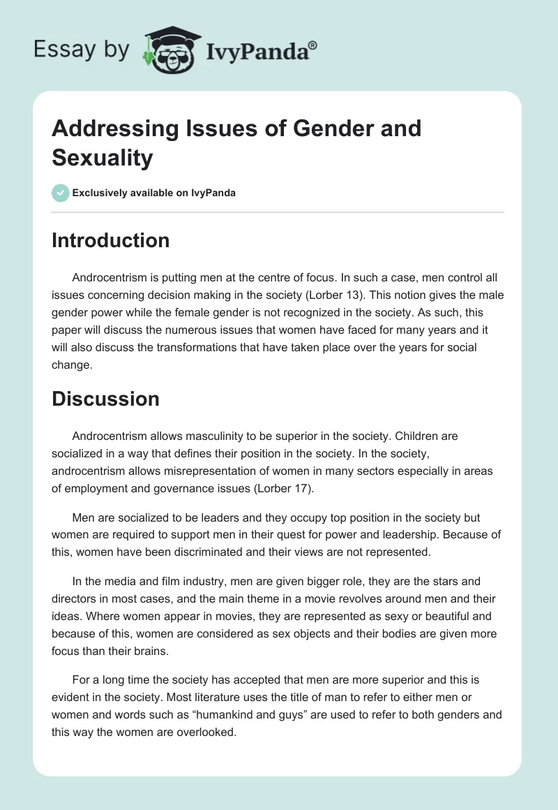 Addressing Issues of Gender and Sexuality. Page 1