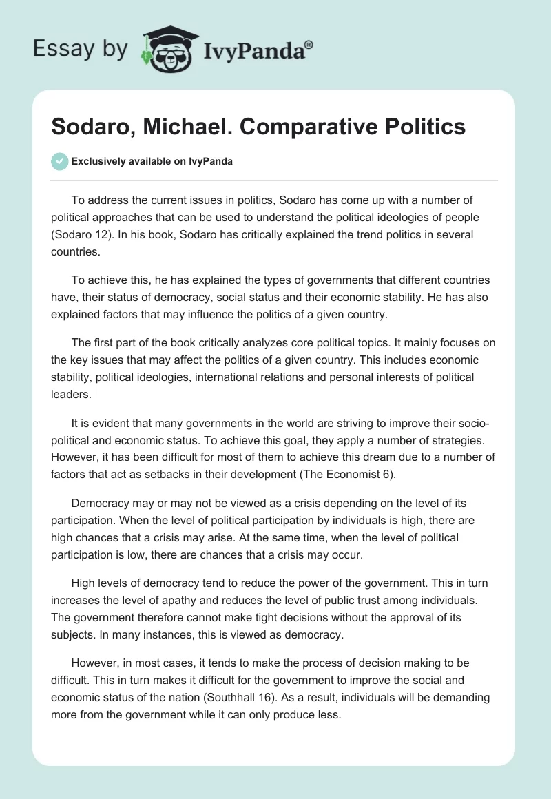 Sodaro, Michael. Comparative Politics. Page 1