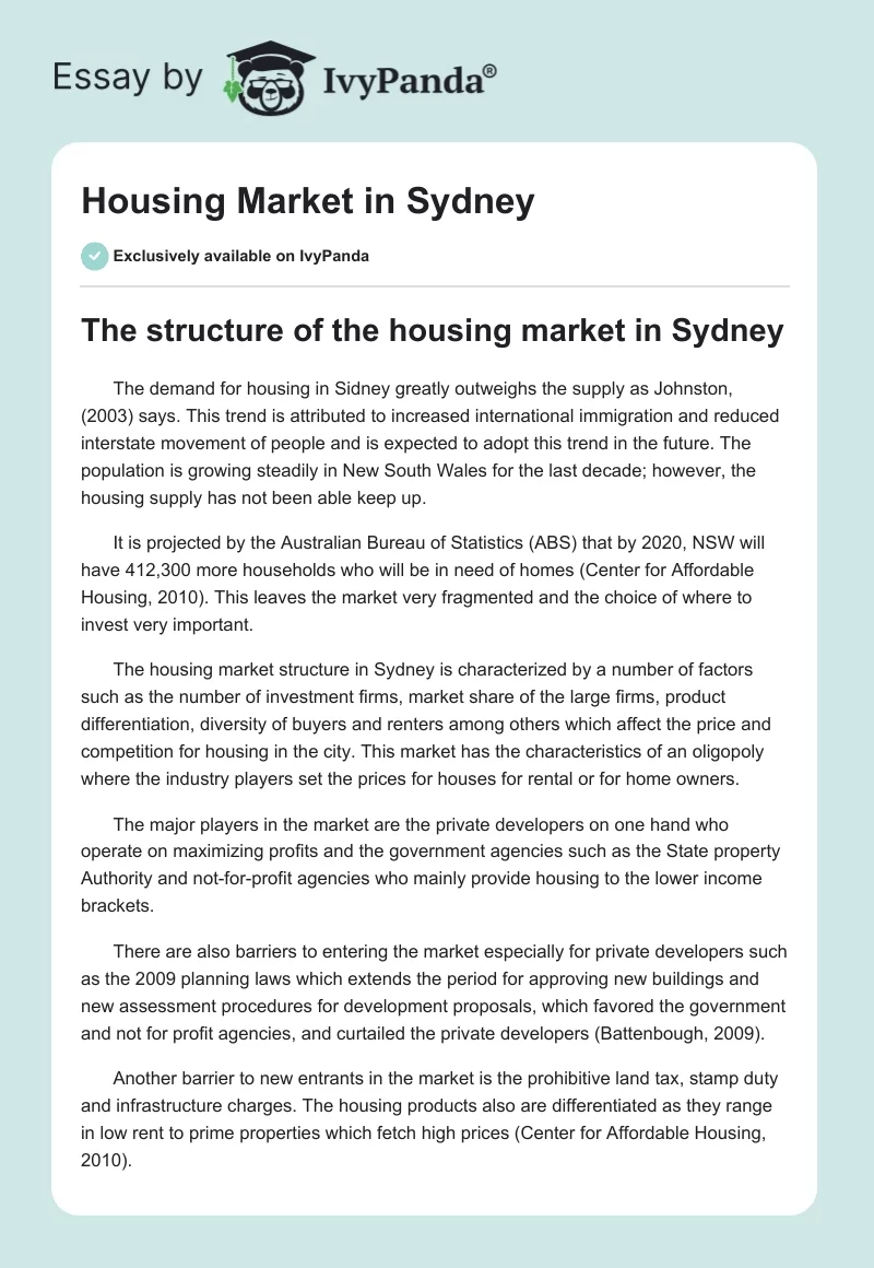 Housing Market in Sydney. Page 1