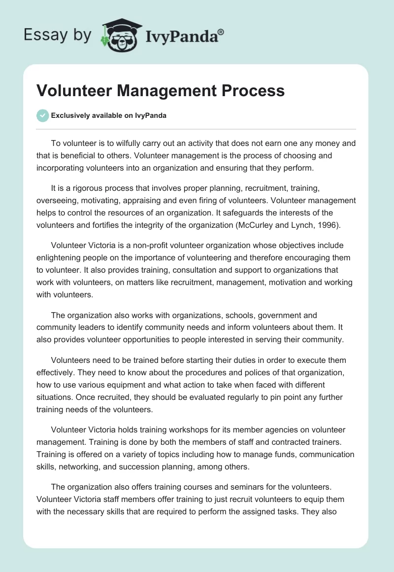Volunteer Management Process. Page 1