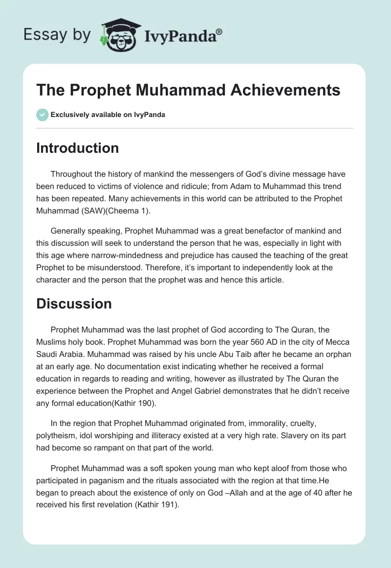 The Prophet Muhammad Achievements. Page 1