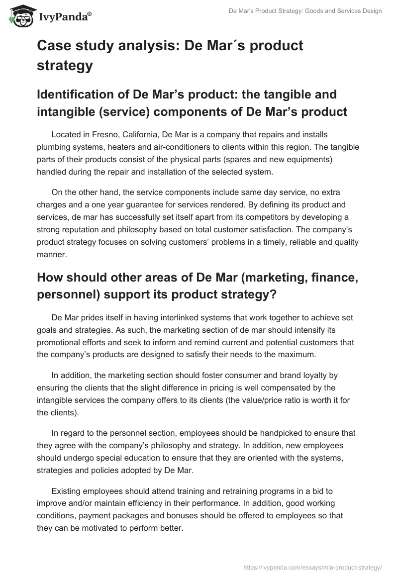 De Mar's Product Strategy: Goods and Services Design. Page 2