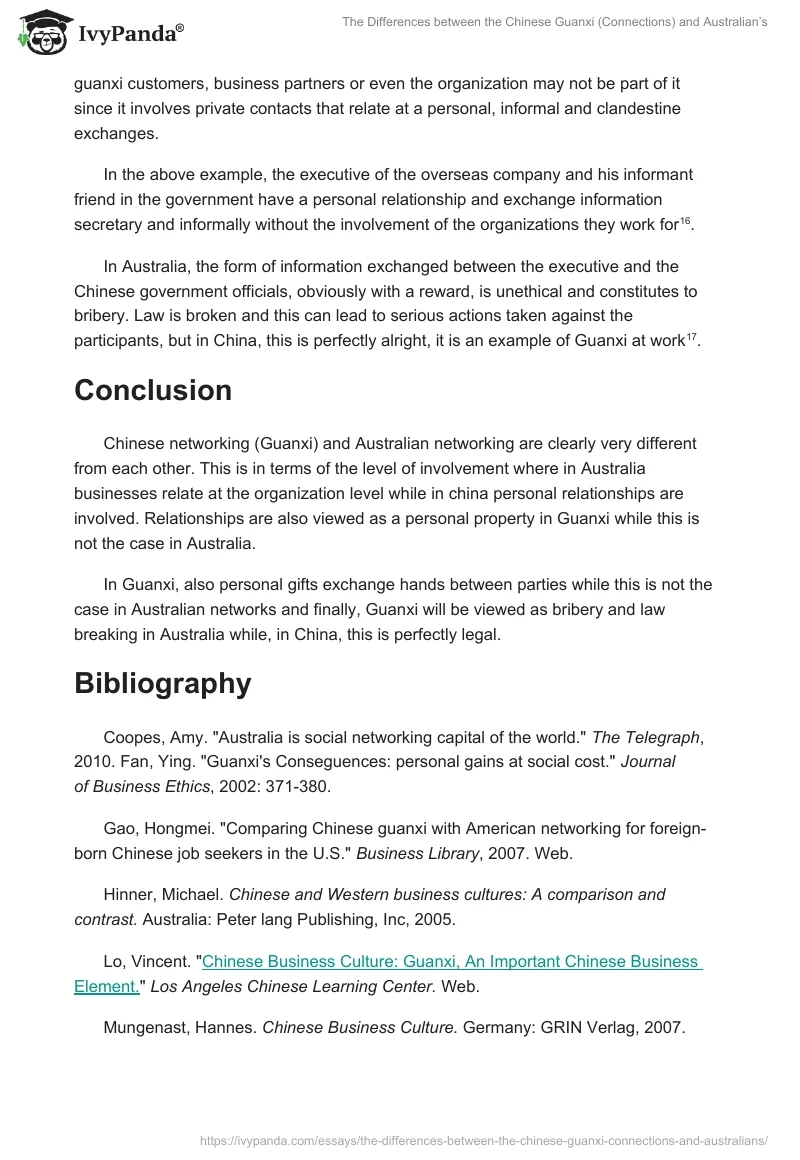 The Differences between the Chinese Guanxi (Connections) and Australian’s. Page 4