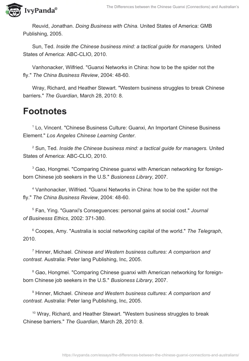 The Differences between the Chinese Guanxi (Connections) and Australian’s. Page 5