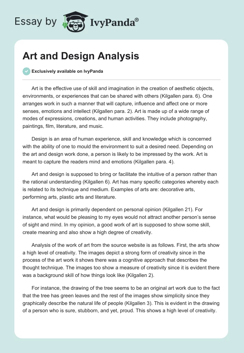 Art and Design Analysis. Page 1