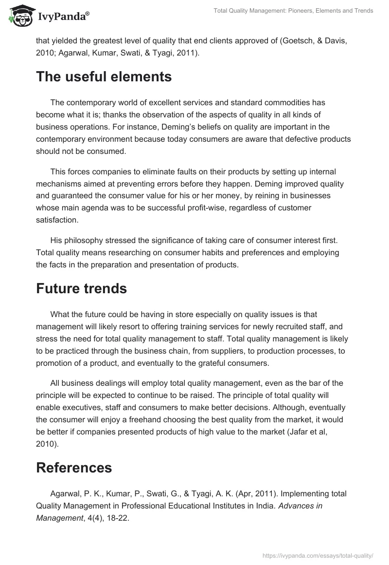 Total Quality Management: Pioneers, Elements and Trends. Page 2