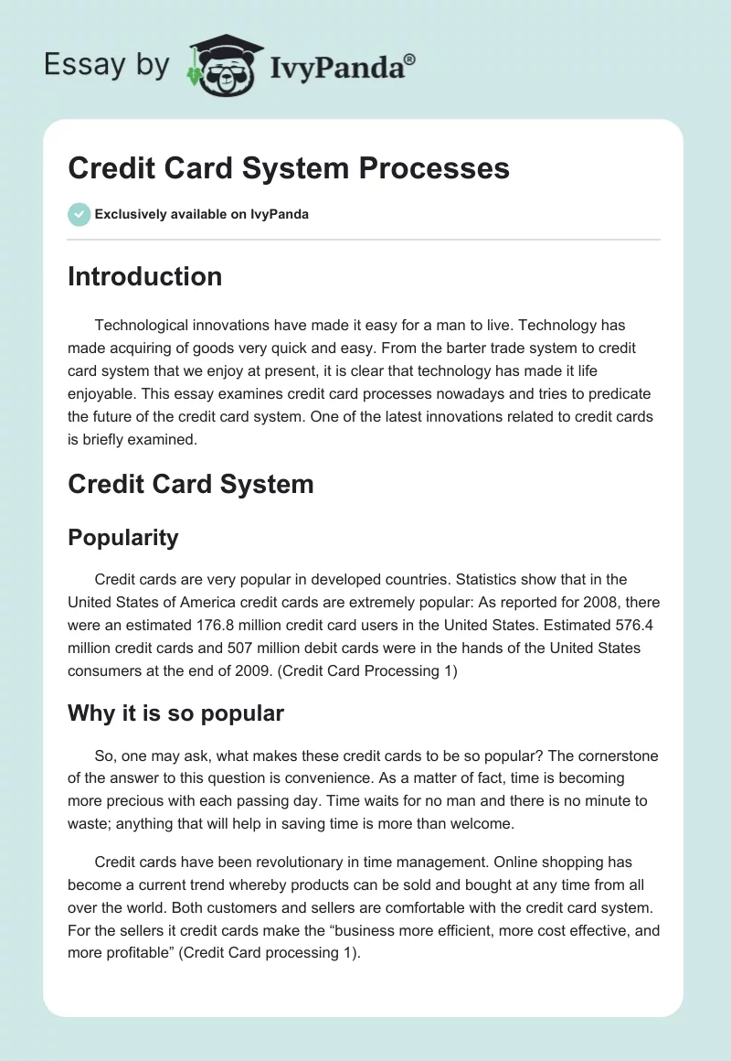 Credit Card System Processes. Page 1
