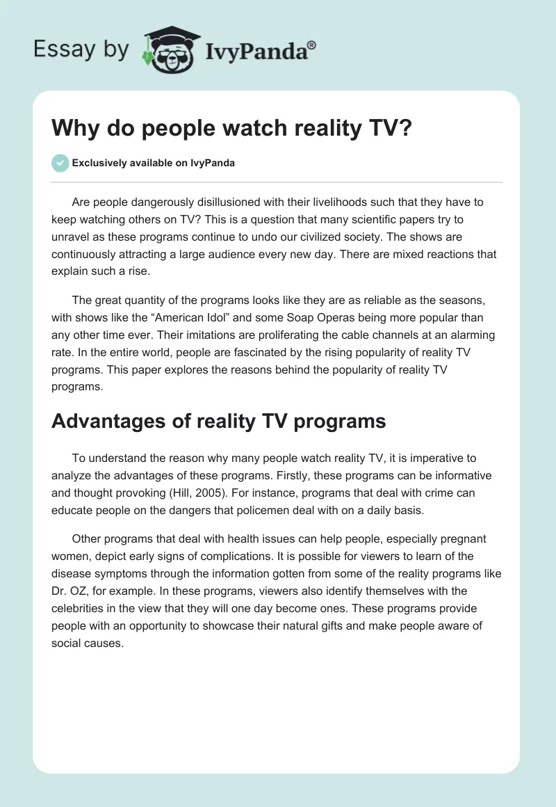 Why Do People Watch Reality TV?. Page 1