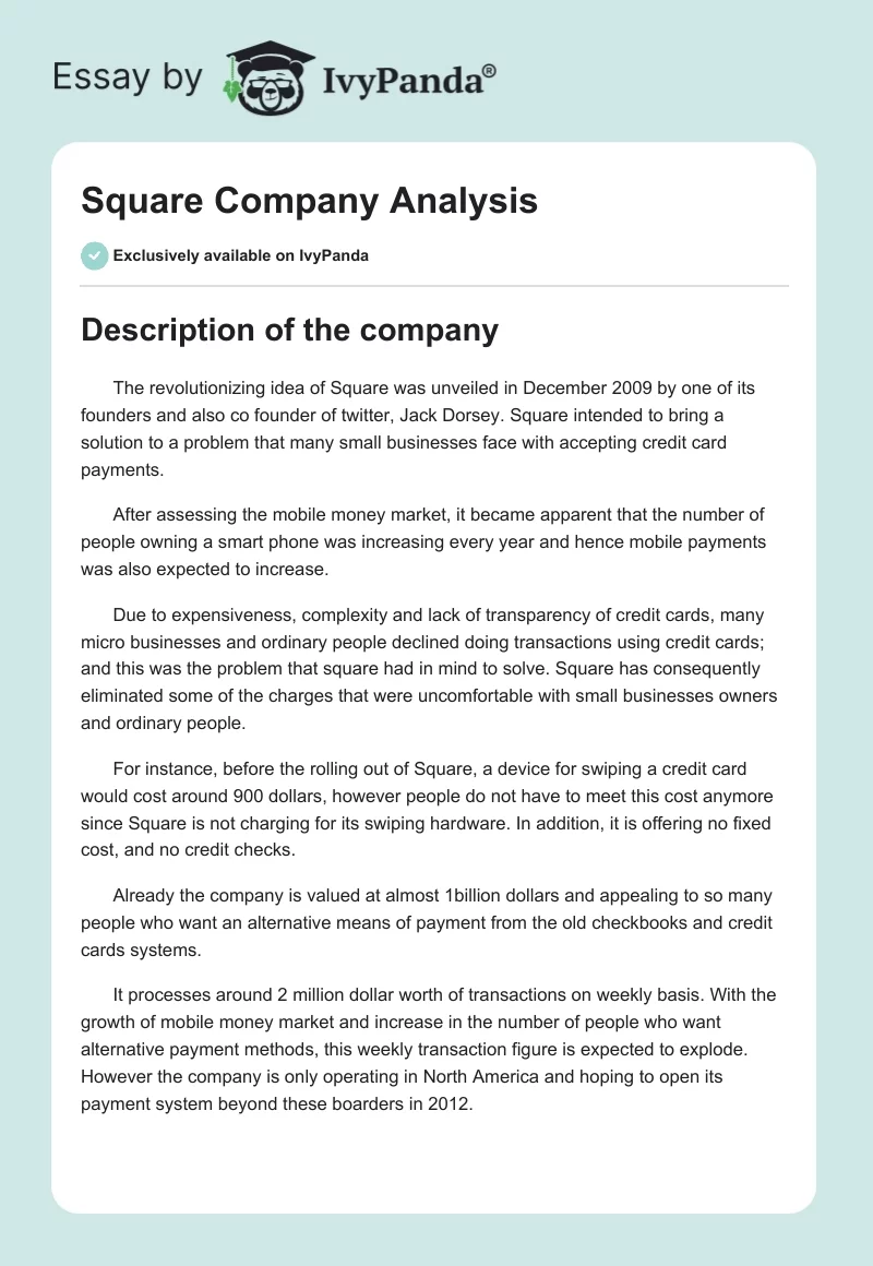 Square Company Analysis. Page 1