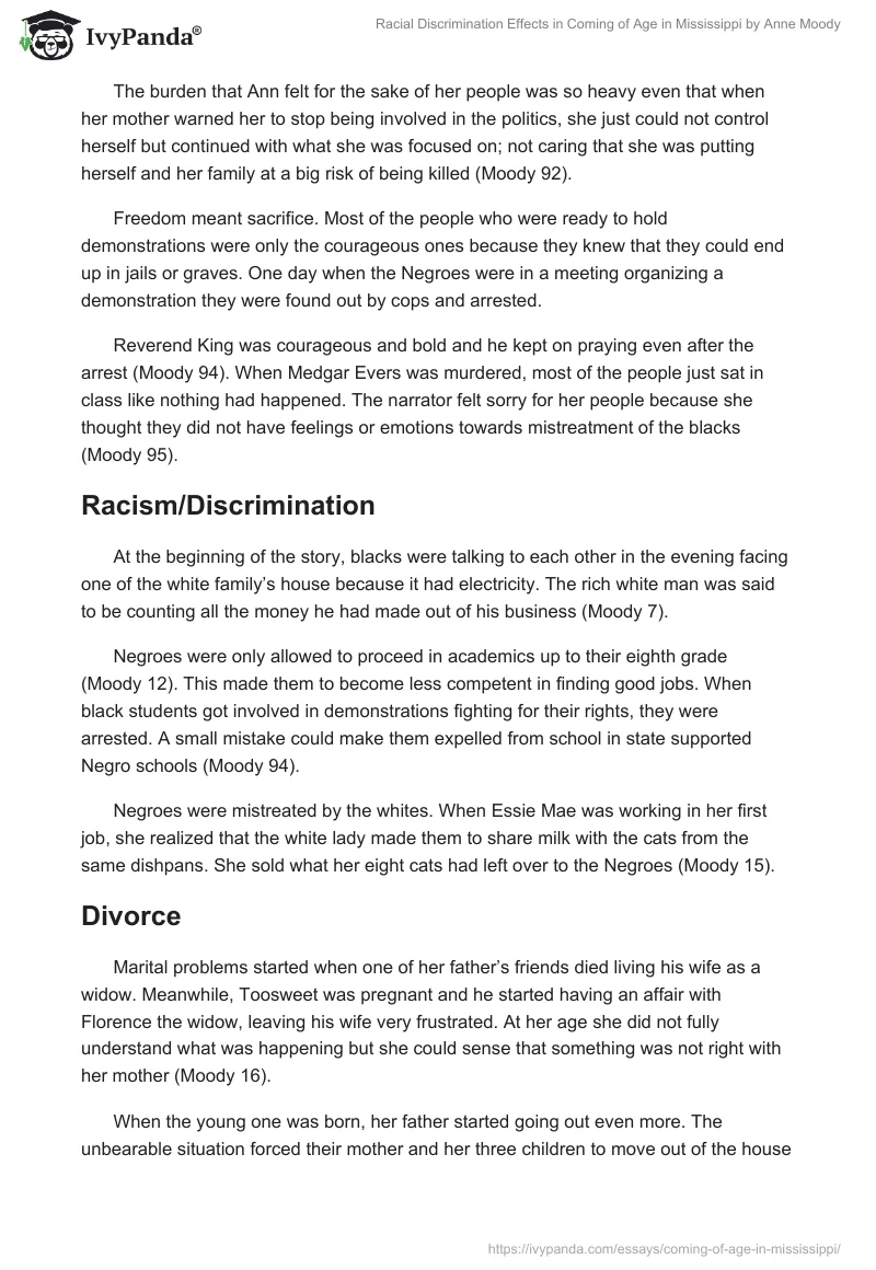 Racial Discrimination Effects in Coming of Age in Mississippi by Anne Moody. Page 4