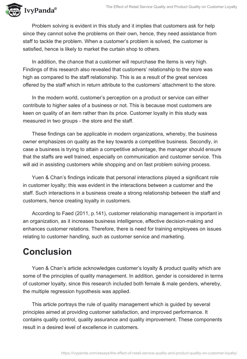 The Effect of Retail Service Quality and Product Quality on Customer Loyalty. Page 5