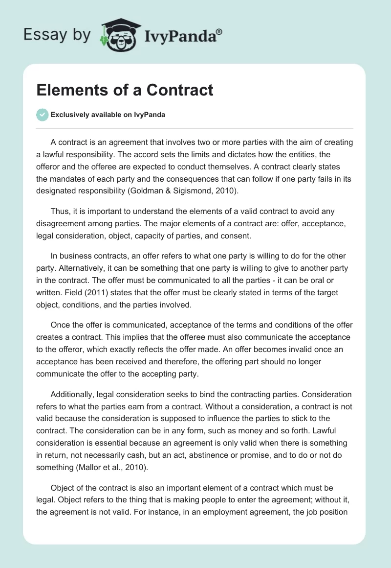 Elements of a Contract. Page 1