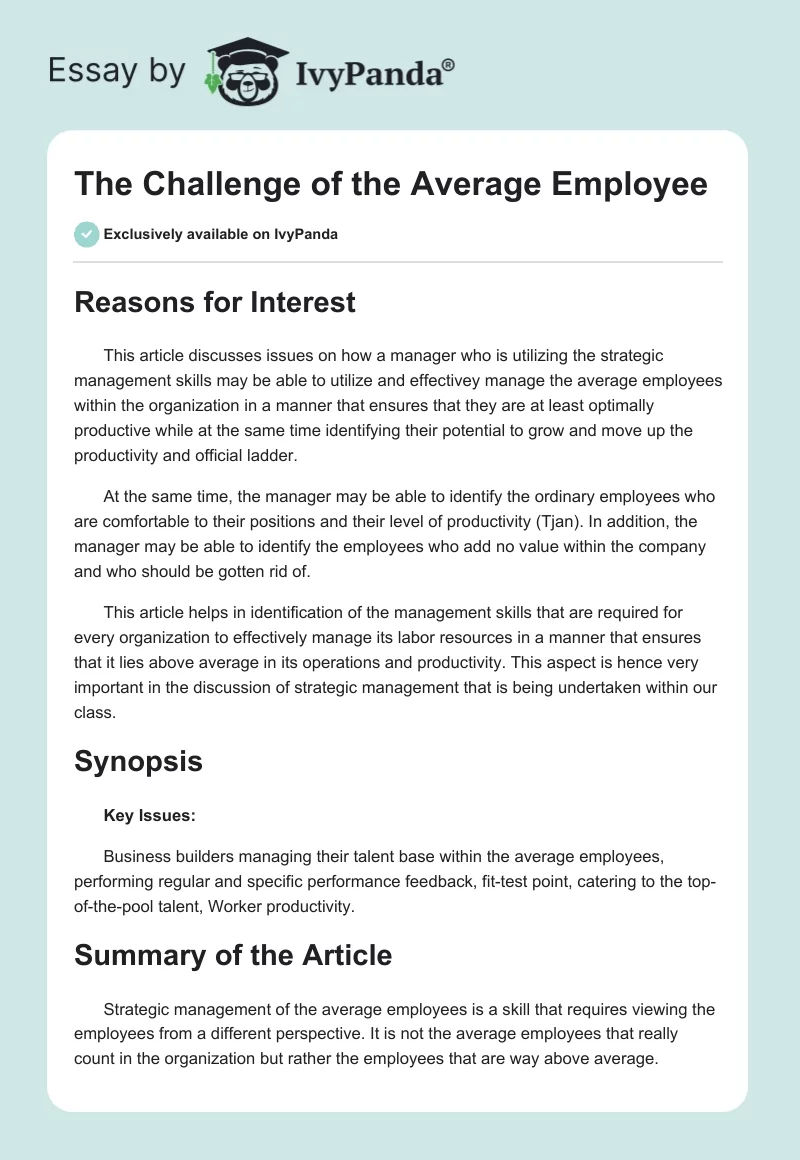 The Challenge of the Average Employee. Page 1