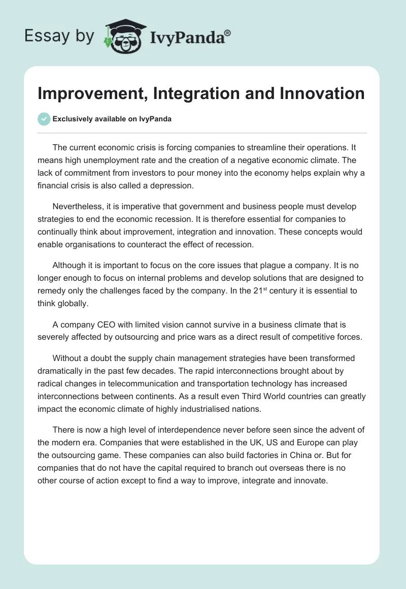 Improvement, Integration and Innovation. Page 1