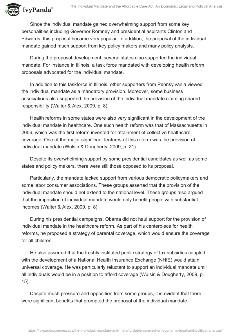 The Individual Mandate and the Affordable Care Act: An Economic, Legal and Political Analysis. Page 3