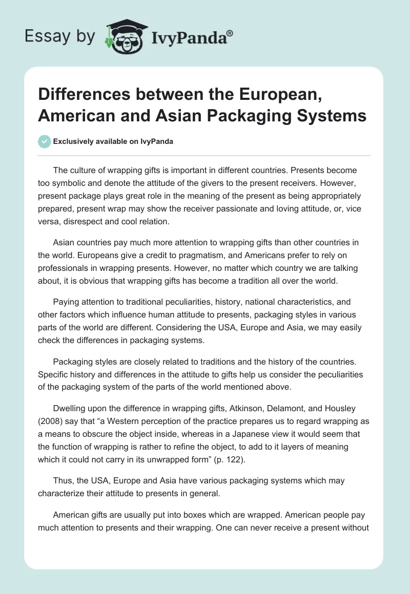 Differences between the European, American and Asian Packaging Systems. Page 1