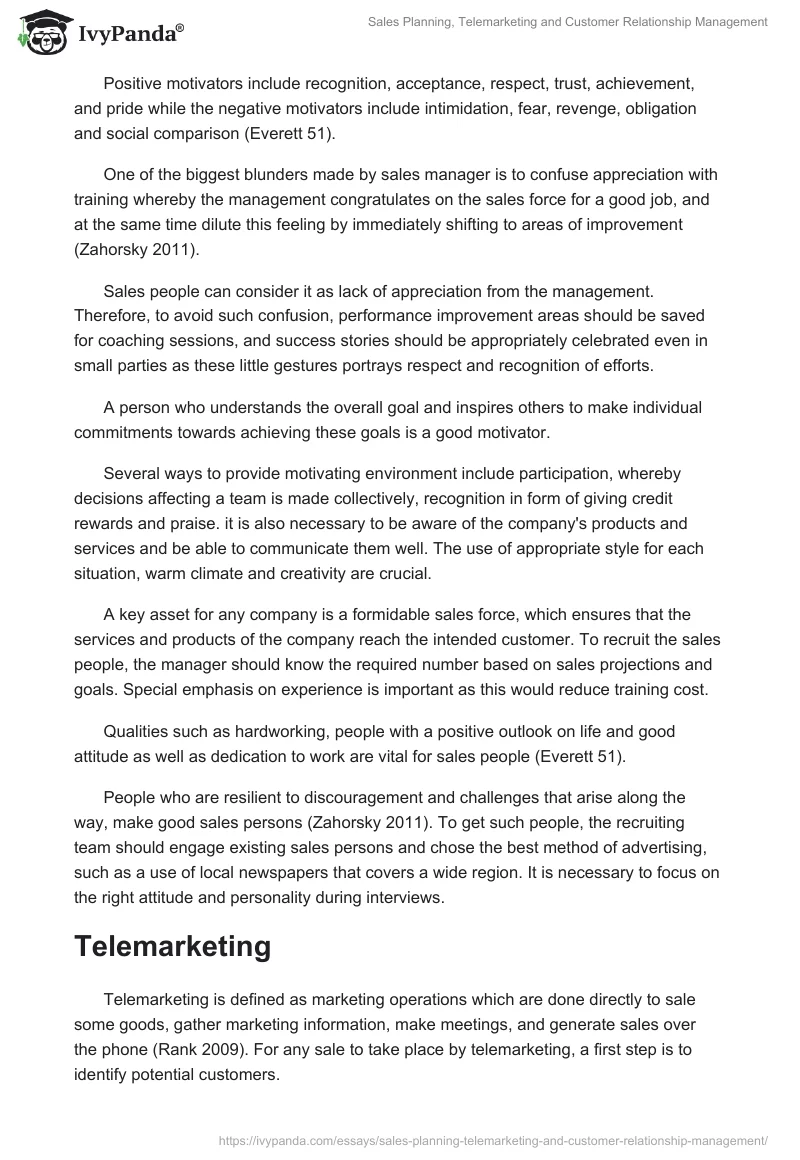 Sales Planning, Telemarketing and Customer Relationship Management. Page 2