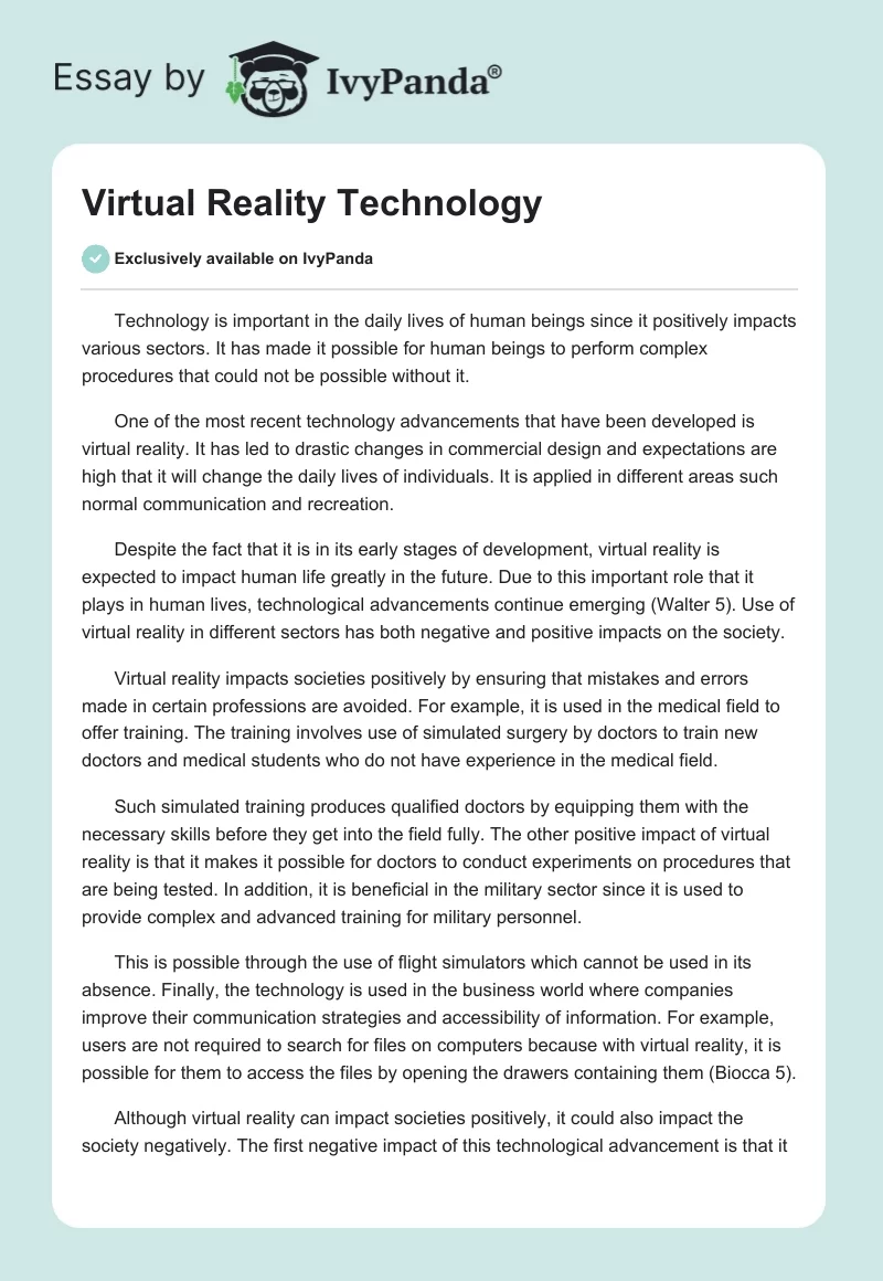 Virtual Reality Technology. Page 1