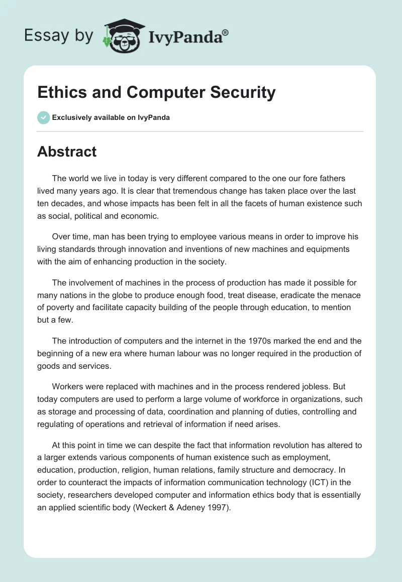 Ethics and Computer Security. Page 1
