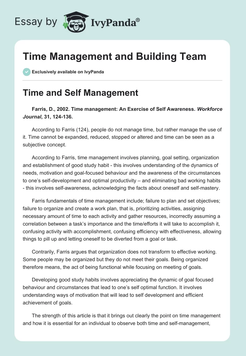 Time Management and Building Team. Page 1