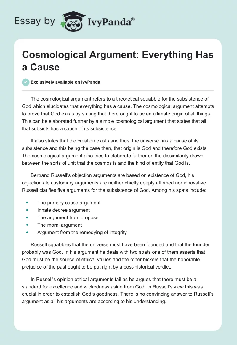 Cosmological Argument: Everything Has a Cause. Page 1