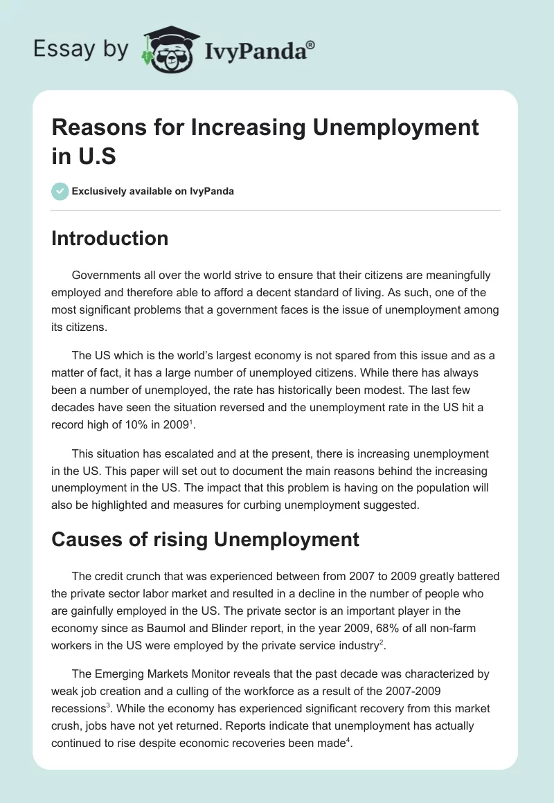 Reasons for Increasing Unemployment in U.S. Page 1