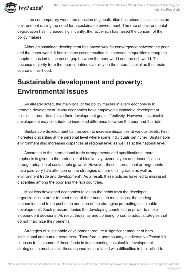 The Concept of Sustainable Development Robs the Poor World of Any Possibility of Convergence With the Rich World. Page 2