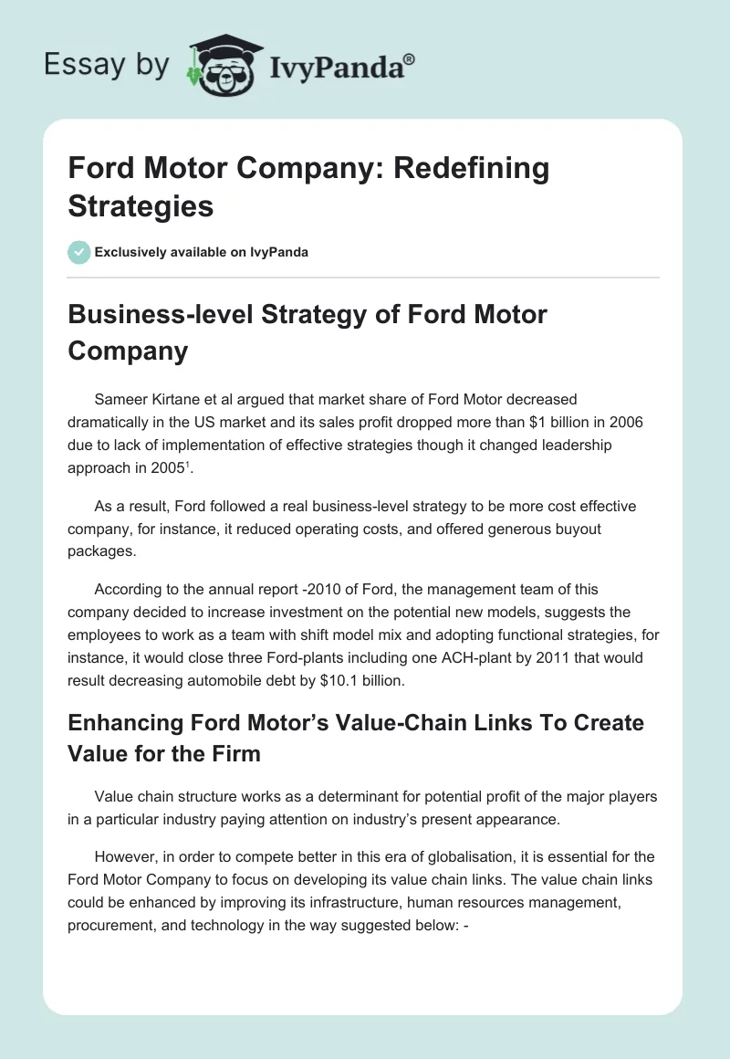 Ford Motor Company: Redefining Strategies. Page 1