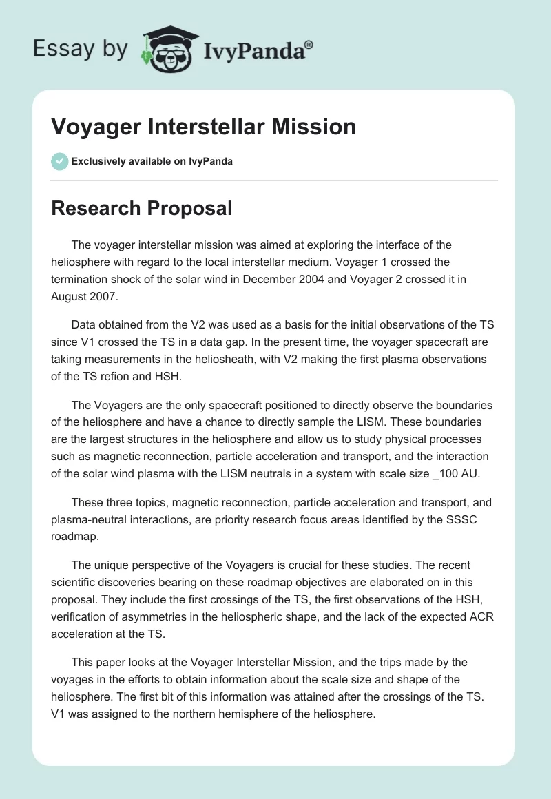 Voyager Interstellar Mission. Page 1