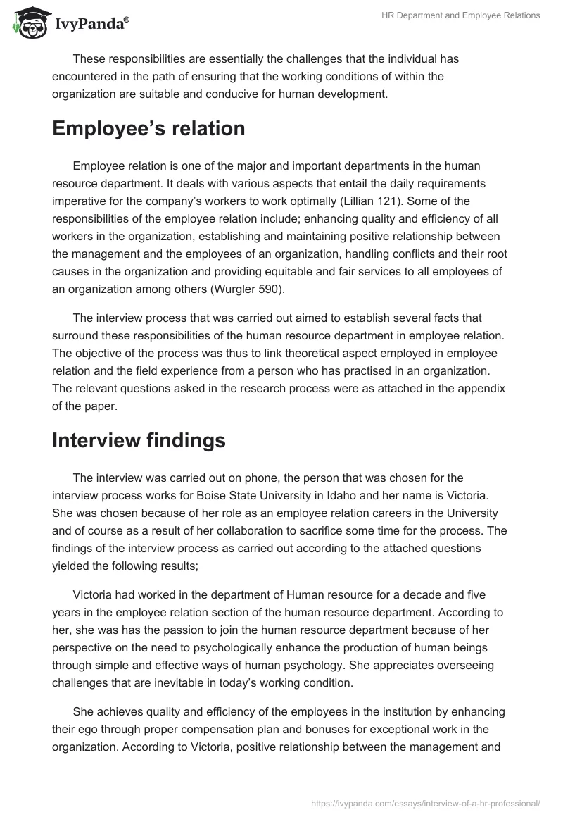 HR Department and Employee Relations. Page 2