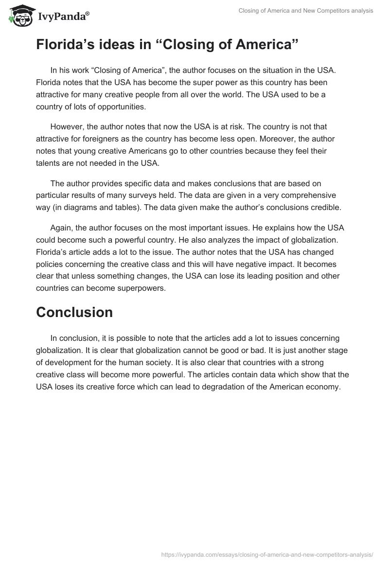 "Closing of America" and "New Competitors" analysis. Page 2