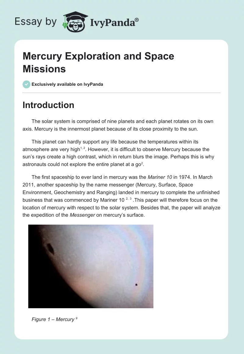Mercury Exploration and Space Missions. Page 1