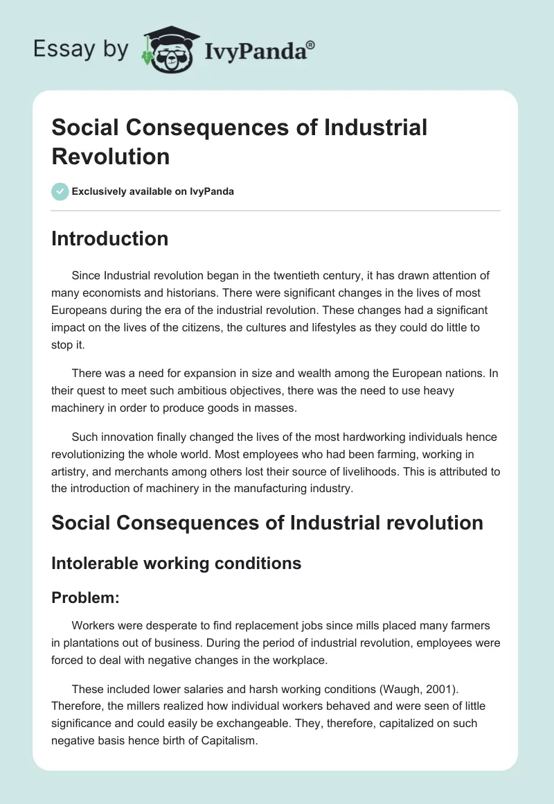 Social Consequences of Industrial Revolution. Page 1