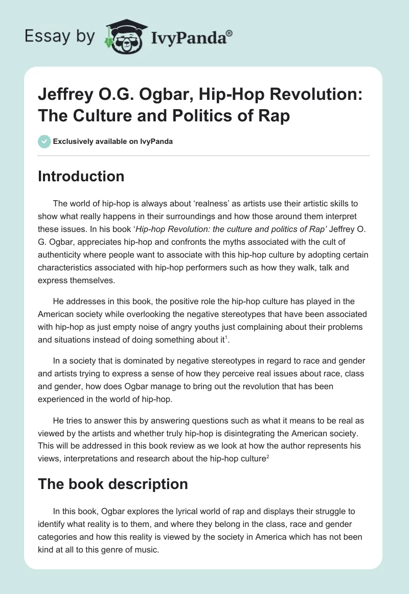 Jeffrey O.G. Ogbar, Hip-Hop Revolution: The Culture and Politics of Rap. Page 1