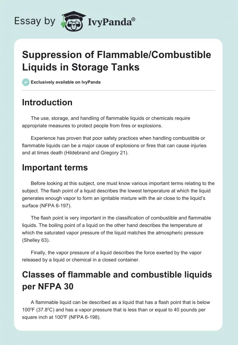 Suppression of Flammable/Combustible Liquids in Storage Tanks. Page 1