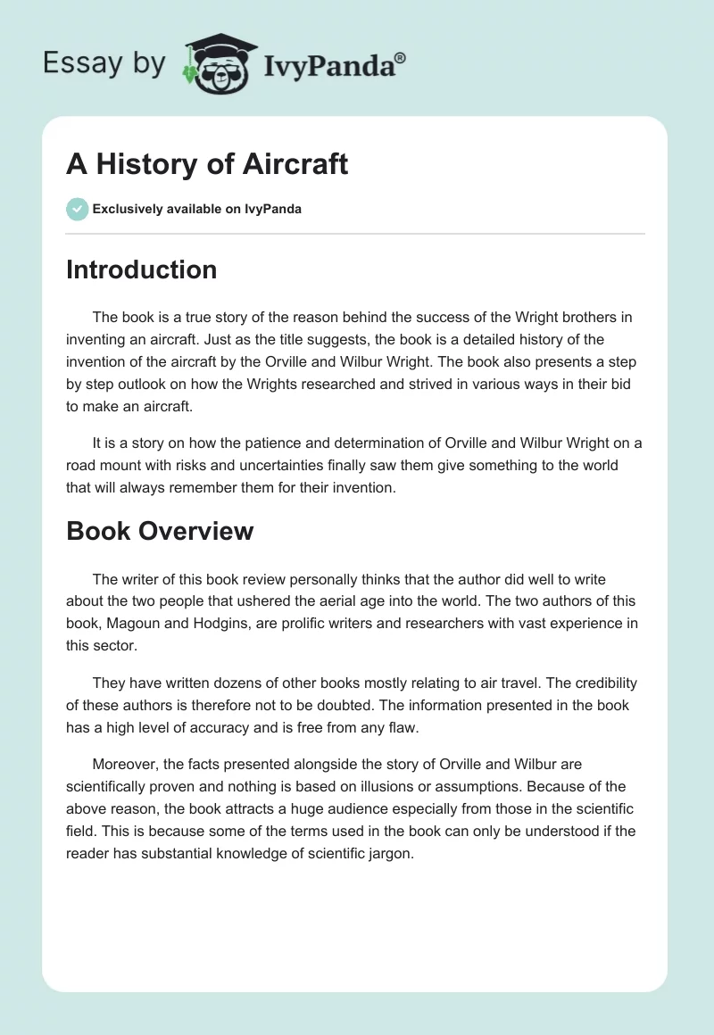 A History of Aircraft. Page 1