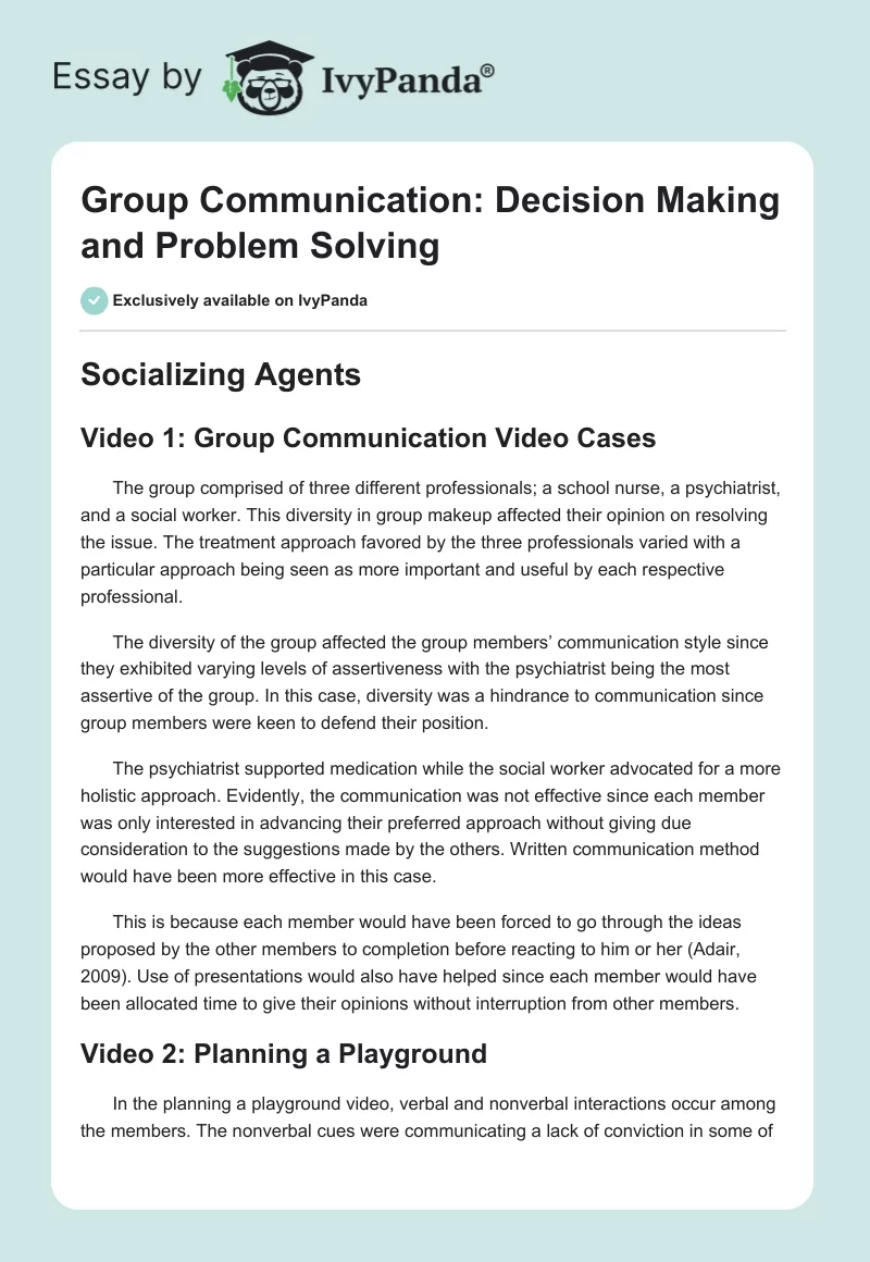 Group Communication: Decision Making and Problem Solving. Page 1