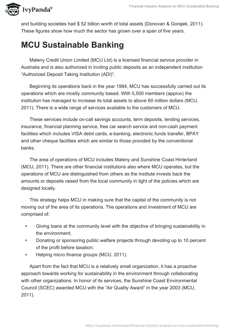 Financial Industry Analysis on MCU Sustainable Banking. Page 2