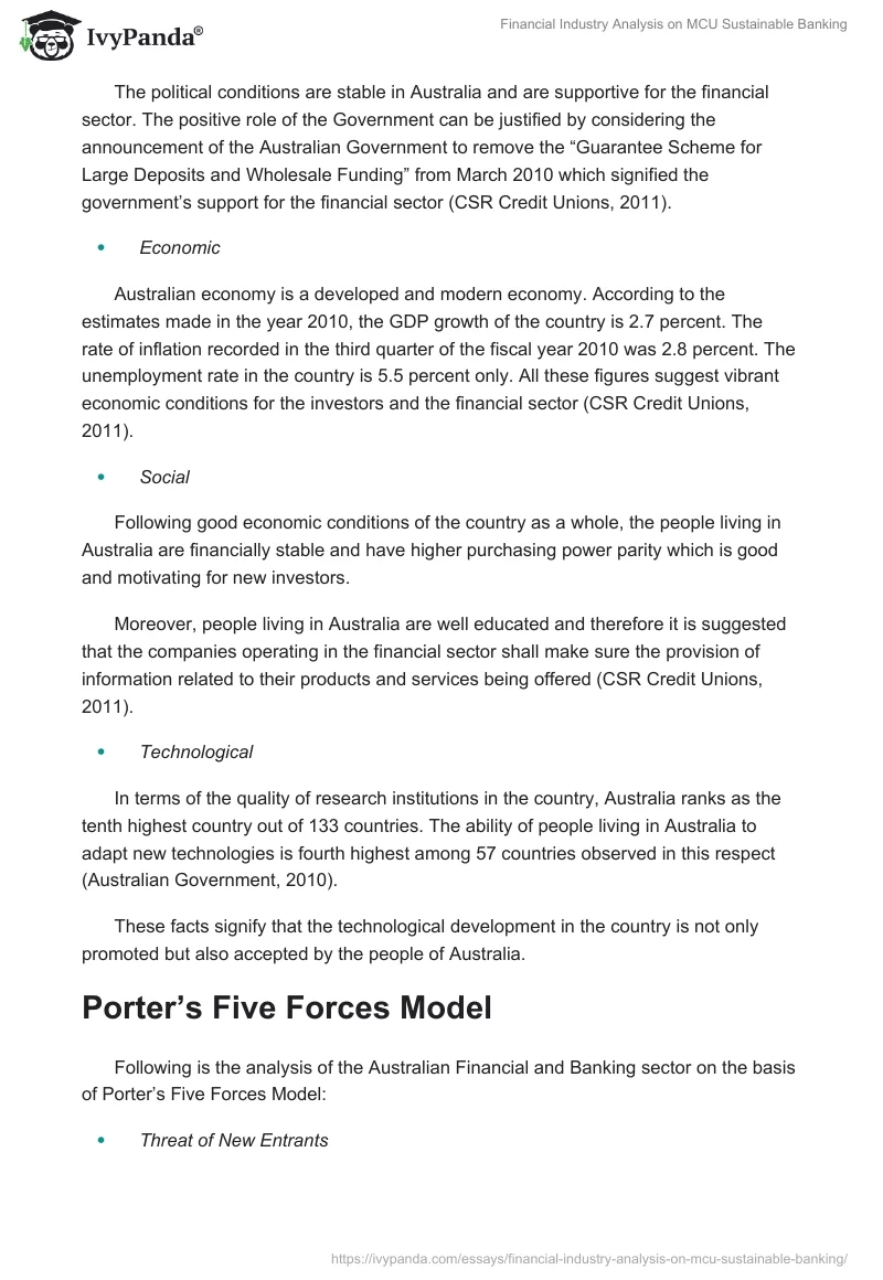 Financial Industry Analysis on MCU Sustainable Banking. Page 5