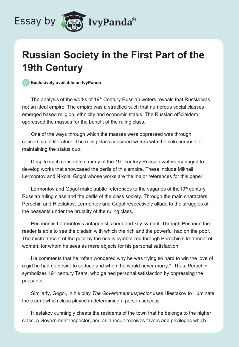 Russian Society in the First Part of the 19th Century. Page 1