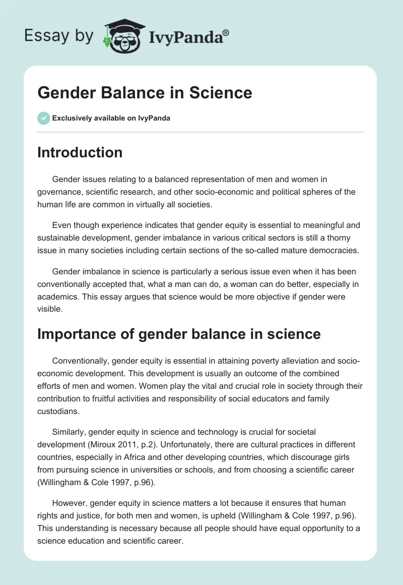 Gender Balance in Science. Page 1