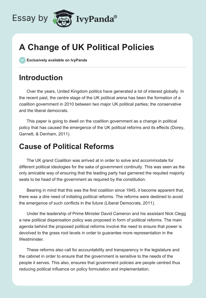 A Change of UK Political Policies. Page 1
