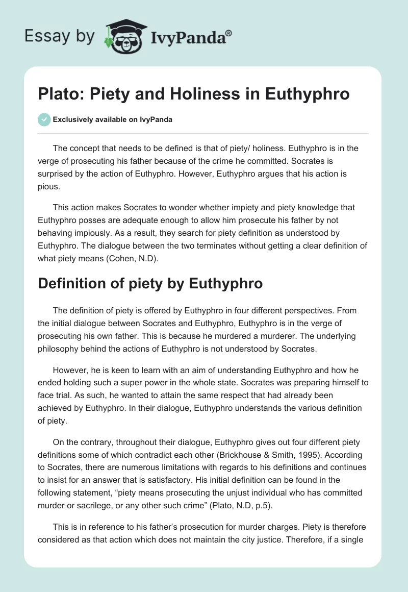 Plato: Piety and Holiness in "Euthyphro". Page 1