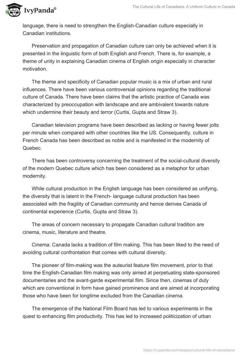 The Cultural Life of Canadians: A Uniform Culture in Canada. Page 5