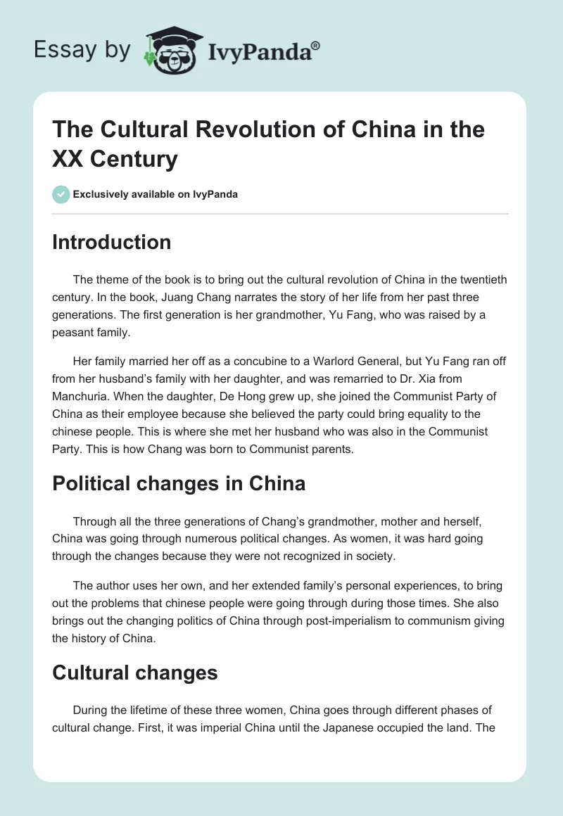 The Cultural Revolution of China in the XX Century. Page 1