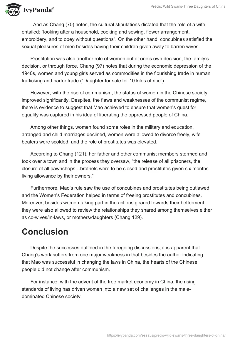 Précis: Wild Swans-Three Daughters of China. Page 2