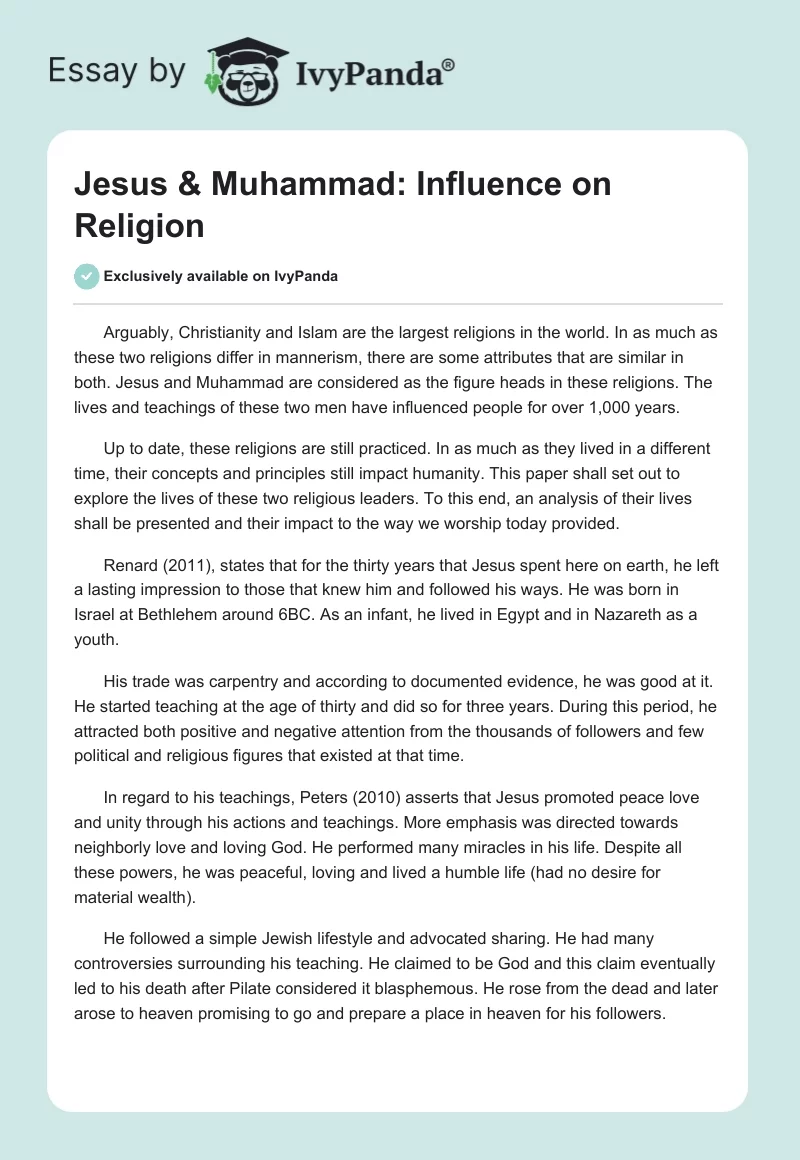 Jesus & Muhammad: Influence on Religion. Page 1